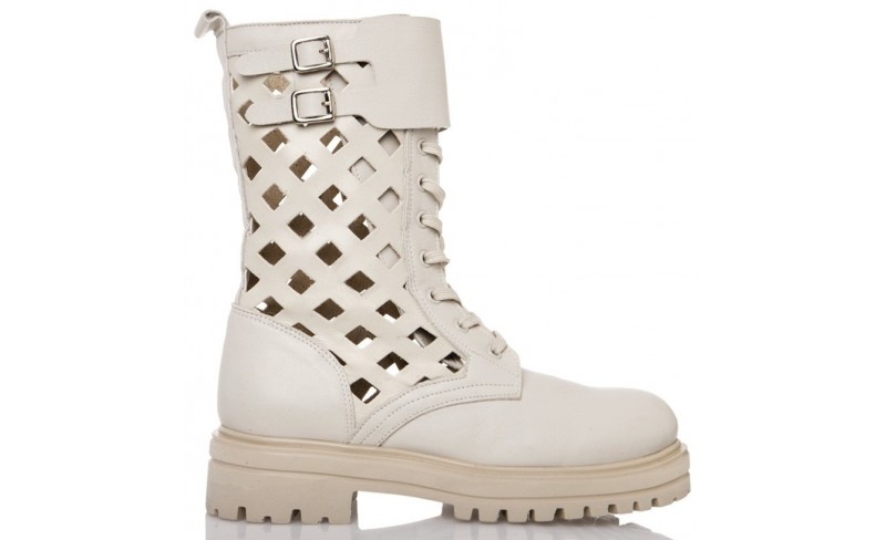 Sante off white δερμάτινο μποτάκι με κορδόνια και λουριά 21-101 Γυναικεία Μποτάκια